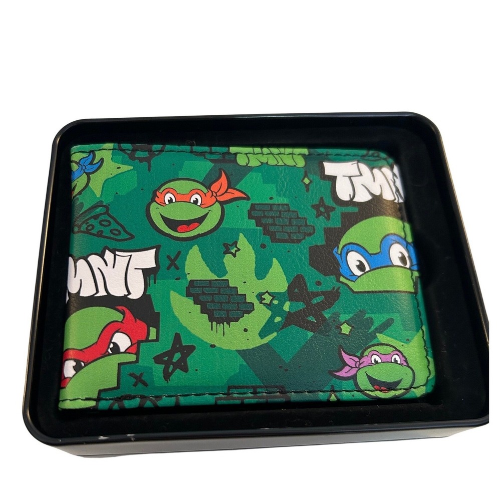 Buckle-Down Green TMNT Graffiti Print Bifold Wallet One Size New!